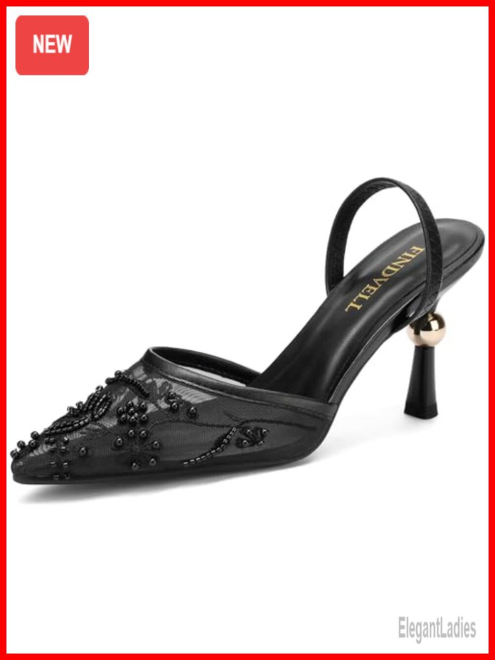 Women's Slingback Kitten Heel Pearl Mesh Pointed Toe Bridal Pumps